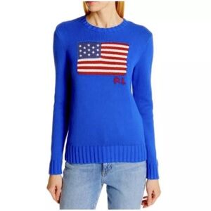 Ralph Lauren Blue Crew Neck Sweater with Flag Design